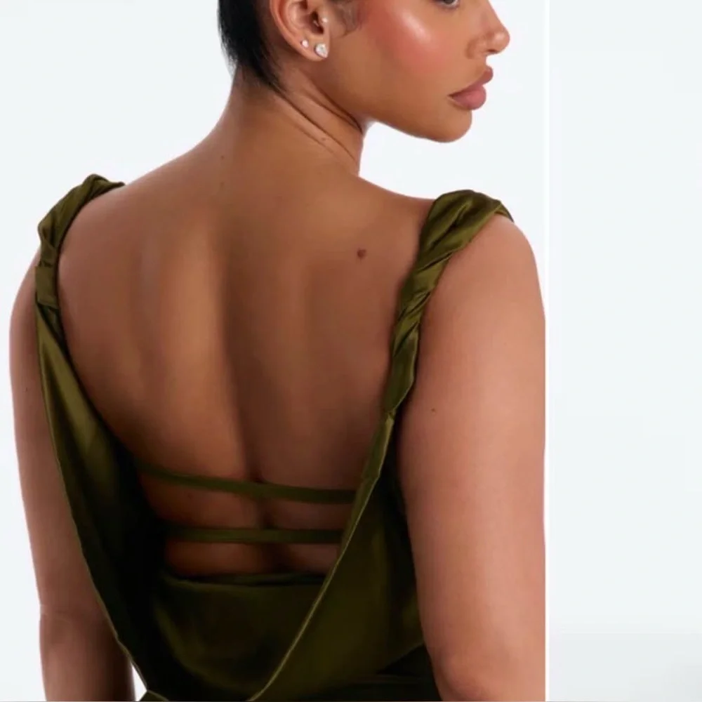 BNWT Olive Green Satin Evening Gown - Picture 2 of 4